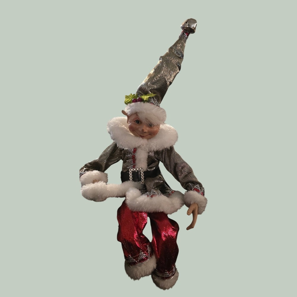 RAZ Imports Holiday Elf Shelf Sitter Metallic Red Gold Christmas Decor 3302535